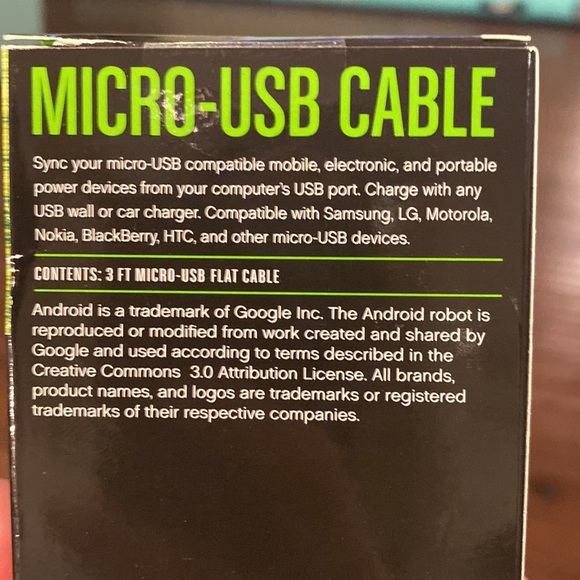 Micro-USB 3ft cable in black tangle-free flat cable​​ - Picture 2 of 5